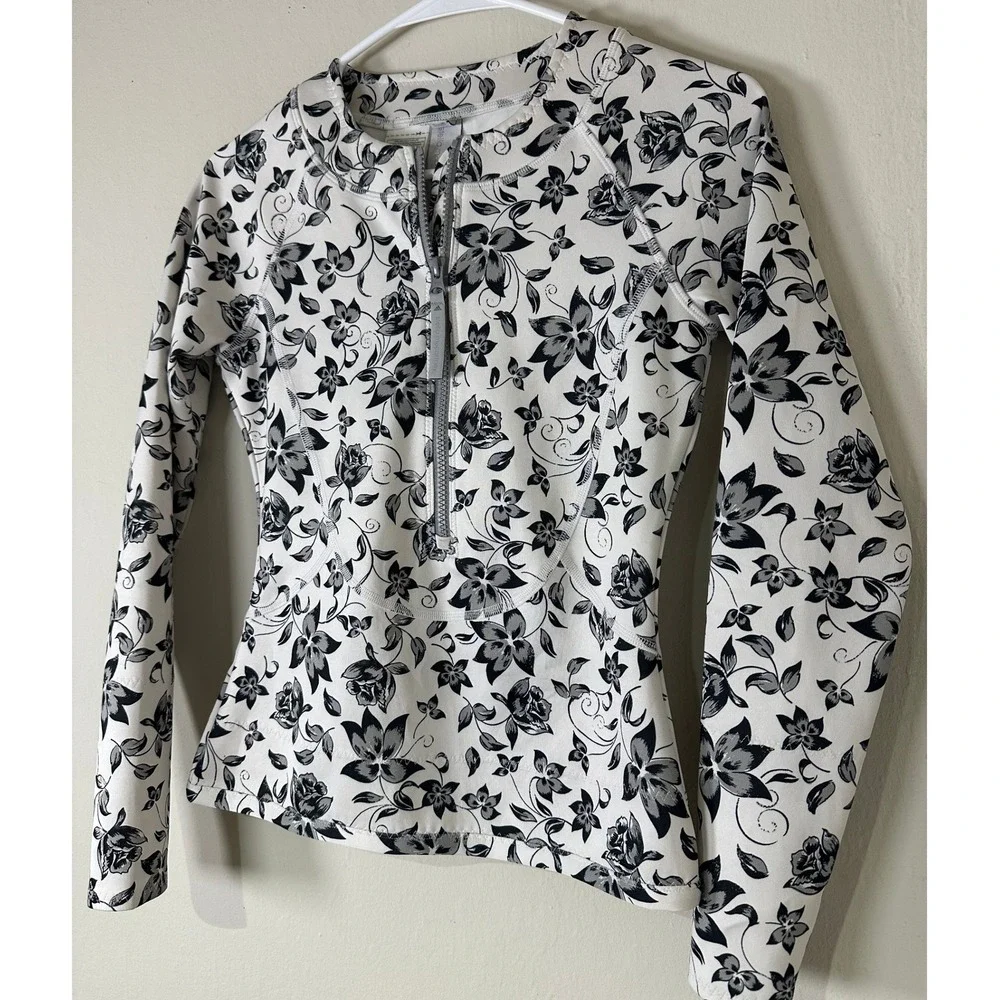 Adidas by Stella McCartney Floral Rash Guard Long Sleeve Swim Top Black White S - Picture 4 of 11